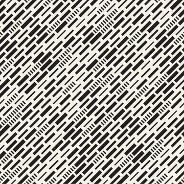 Vector Seamless Black And White Irregular Dash Rectangles Grid Pattern. Trendy 스톡 일러스트