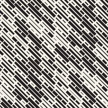 Vector Seamless Black And White Irregular Dash Rectangles Grid Pattern. Abstract Stock Illustration
