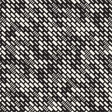 Vector Seamless Black And White Irregular Dash Rectangles Grid Pattern. Trendy Stock Illustration