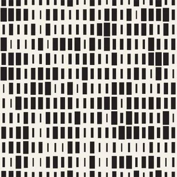 Vector Seamless Black And White Irregular Dash Rectangles Grid Pattern. Abstract Illustrazione stock