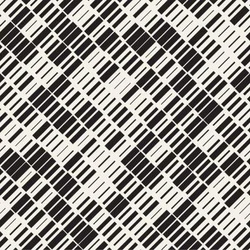 Vector Seamless Black And White Irregular Dash Rectangles Grid Pattern. Abstract イラスト素材