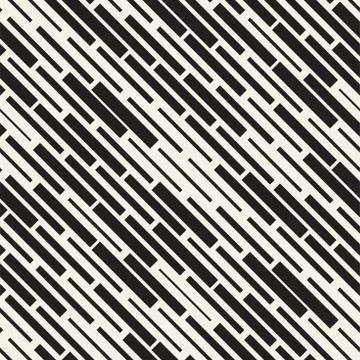 Vector Seamless Black And White Irregular Dash Rectangles Grid Pattern. Trendy 스톡 일러스트