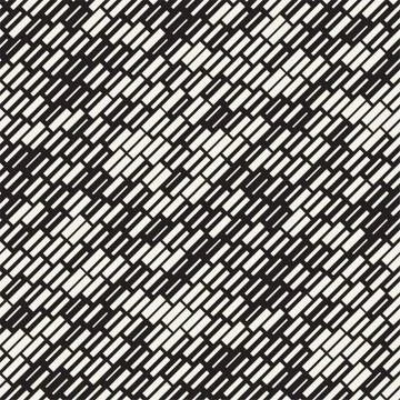 Vector Seamless Black And White Irregular Dash Rectangles Grid Pattern. Trendy イラスト素材
