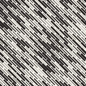 Vector Seamless Black And White Irregular Dash Rectangles Grid Pattern. Abstract Stock Illustration