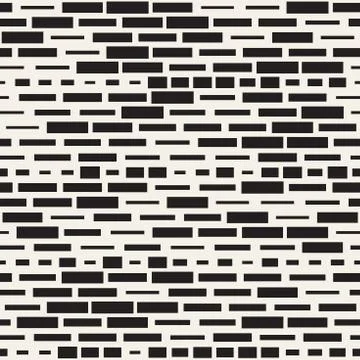 Vector Seamless Black And White Irregular Dash Rectangles Grid Pattern. Trendy Stock Illustration