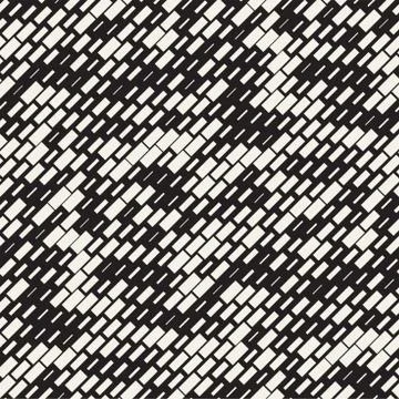Vector Seamless Black And White Irregular Dash Rectangles Grid Pattern. Abstract Stock Illustration