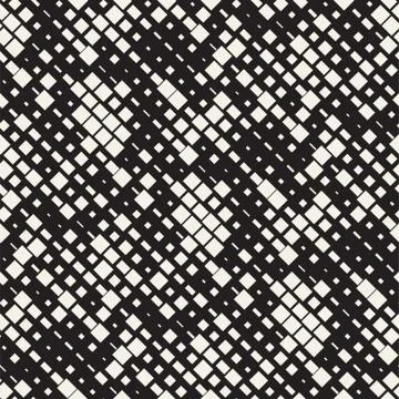 Vector Seamless Black And White Irregular Dash Rectangles Grid Pattern. Trendy イラスト素材