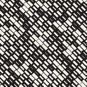 Vector Seamless Black And White Irregular Dash Rectangles Grid Pattern. Trendy Illustrazione stock
