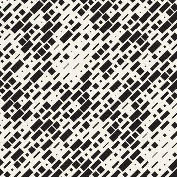 Vector Seamless Black And White Irregular Dash Rectangles Grid Pattern. Abstract イラスト素材
