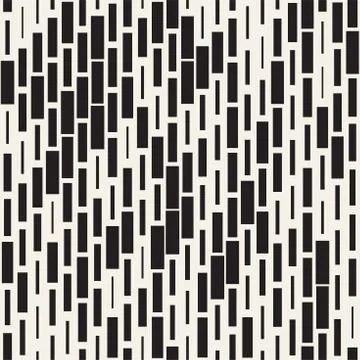 Vector Seamless Black And White Irregular Dash Rectangles Grid Pattern. Abstract Stock Illustration