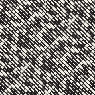 Vector Seamless Black And White Irregular Dash Rectangles Grid Pattern. Abstract Stock Illustration
