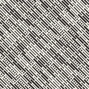 Vector Seamless Black And White Irregular Dash Rectangles Grid Pattern. Trendy Illustrazione stock