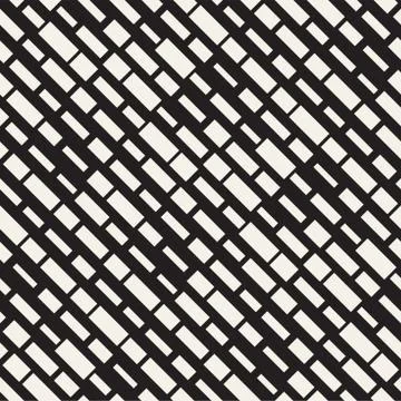 Vector Seamless Black And White Irregular Dash Rectangles Grid Pattern. Trendy Illustrazione stock