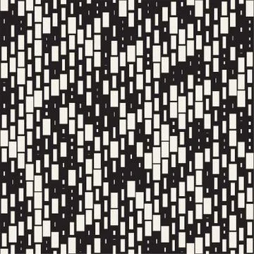 Vector Seamless Black And White Irregular Dash Rectangles Grid Pattern. Trendy Stock Illustration