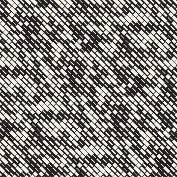 Vector Seamless Black And White Irregular Dash Rectangles Grid Pattern. Trendy Stock Illustration