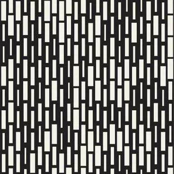 Vector Seamless Black And White Irregular Dash Rectangles Grid Pattern. Abstract 스톡 일러스트
