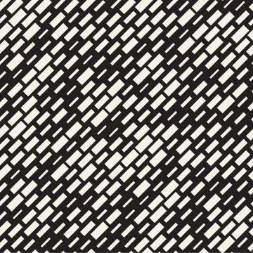 Vector Seamless Black And White Irregular Dash Rectangles Grid Pattern. Trendy 스톡 일러스트