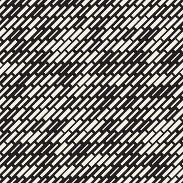 Vector Seamless Black And White Irregular Dash Rectangles Grid Pattern. Abstract イラスト素材