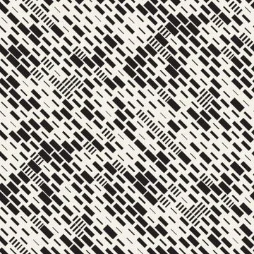 Vector Seamless Black And White Irregular Dash Rectangles Grid Pattern. Abstract 스톡 일러스트