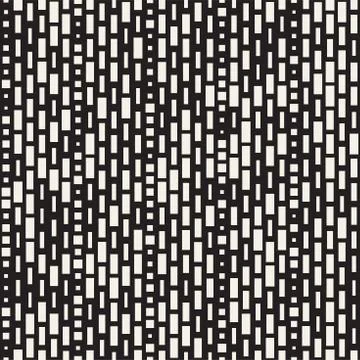 Vector Seamless Black And White Irregular Dash Rectangles Grid Pattern. Trendy 스톡 일러스트