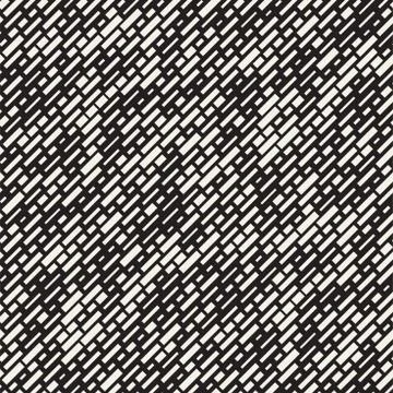 Vector Seamless Black And White Irregular Dash Rectangles Grid Pattern. Abstract Stock Illustration