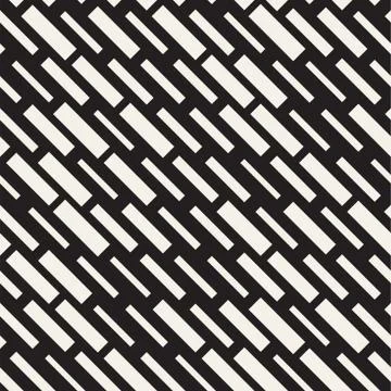 Vector Seamless Black And White Irregular Dash Rectangles Grid Pattern. Trendy Stock Illustration