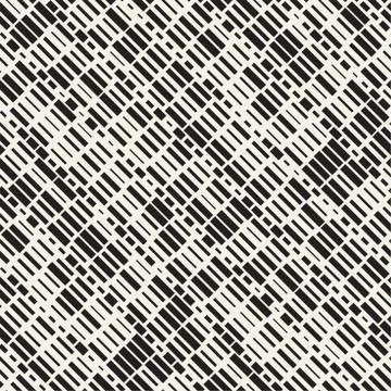 Vector Seamless Black And White Irregular Dash Rectangles Grid Pattern. Abstract Stock Illustration