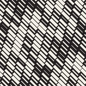 Vector Seamless Black And White Irregular Dash Rectangles Grid Pattern. Trendy イラスト素材