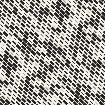 Vector Seamless Black And White Irregular Dash Rectangles Grid Pattern. Trendy Stock Illustration
