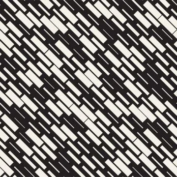Vector Seamless Black And White Irregular Dash Rectangles Grid Pattern. Abstract Stock Illustration