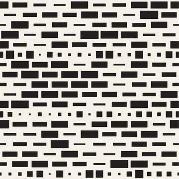 Vector Seamless Black And White Irregular Dash Rectangles Grid Pattern. Abstract 스톡 일러스트