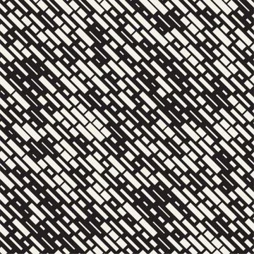 Vector Seamless Black And White Irregular Dash Rectangles Grid Pattern. Abstract イラスト素材