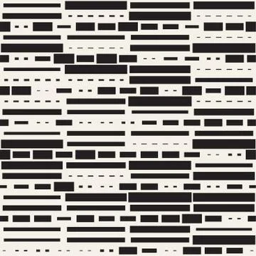 Vector Seamless Black And White Irregular Dash Rectangles Grid Pattern. Abs.. Illustrazione stock