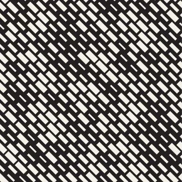 Vector Seamless Black And White Irregular Dash Rectangles Grid Pattern. Abs.. Stock Illustration