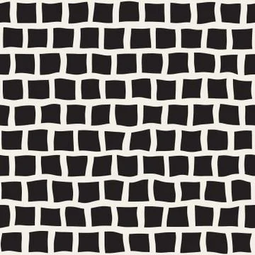 Vector Seamless Black and White Hand Drawn Rectangle Pavement Pattern Illustrazione stock