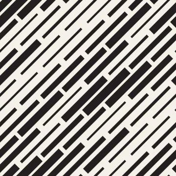 Vector Seamless Black And White Irregular Dash Rectangles Grid Pattern. Trendy Stock Illustration