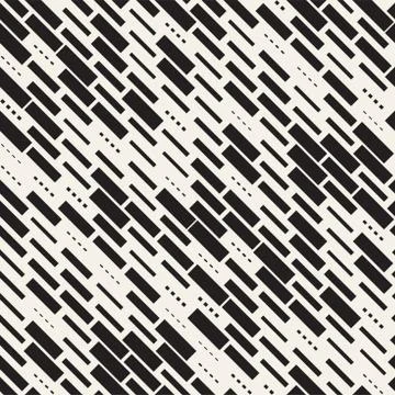 Vector Seamless Black And White Irregular Dash Rectangles Grid Pattern. Trendy Stock Illustration