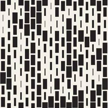 Vector Seamless Black And White Irregular Dash Rectangles Grid Pattern. Trendy イラスト素材