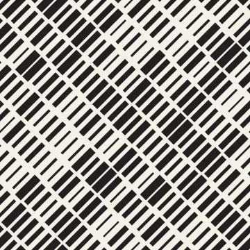 Vector Seamless Black And White Irregular Dash Rectangles Grid Pattern. Abstract Illustrazione stock