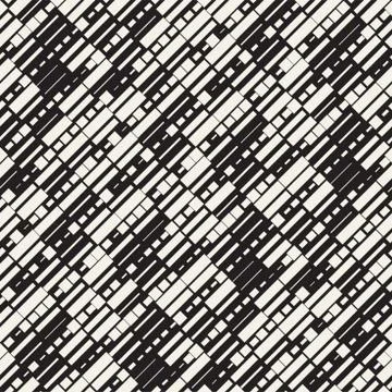 Vector Seamless Black And White Irregular Dash Rectangles Grid Pattern. Abs.. イラスト素材