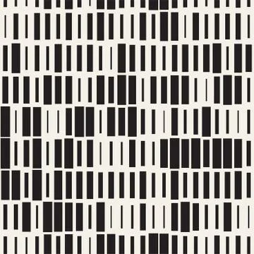 Vector Seamless Black And White Irregular Dash Rectangles Grid Pattern. Abs.. Stock Illustration