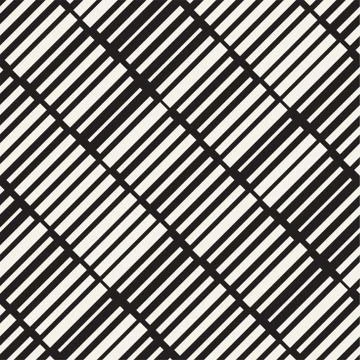 Vector Seamless Black And White Irregular Dash Rectangles Grid Pattern. Abs.. Stock Illustration