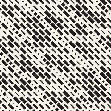 Vector Seamless Black And White Irregular Dash Rectangles Grid Pattern. Abs.. 스톡 일러스트