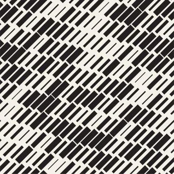 Vector Seamless Black And White Irregular Dash Rectangles Grid Pattern. Abs.. 스톡 일러스트