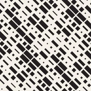 Vector Seamless Black And White Irregular Dash Rectangles Grid Pattern. Abs.. 库存插图