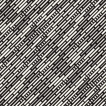 Vector Seamless Black And White Irregular Dash Rectangles Grid Pattern. Abs.. イラスト素材