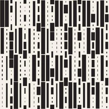 Vector Seamless Black And White Dash Rectangles Grid Pattern. Trendy Monoch.. Stock Illustration