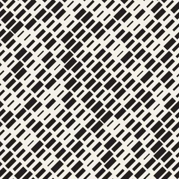 Vector Seamless Black And White Irregular Dash Rectangles Grid Pattern. Abs.. Stock Illustration