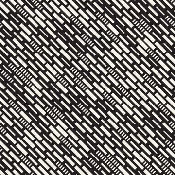 Vector Seamless Black And White Irregular Dash Rectangles Grid Pattern. Abs.. Stock Illustration