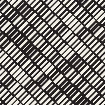 Vector Seamless Black And White Irregular Dash Rectangles Grid Pattern. Abs.. イラスト素材